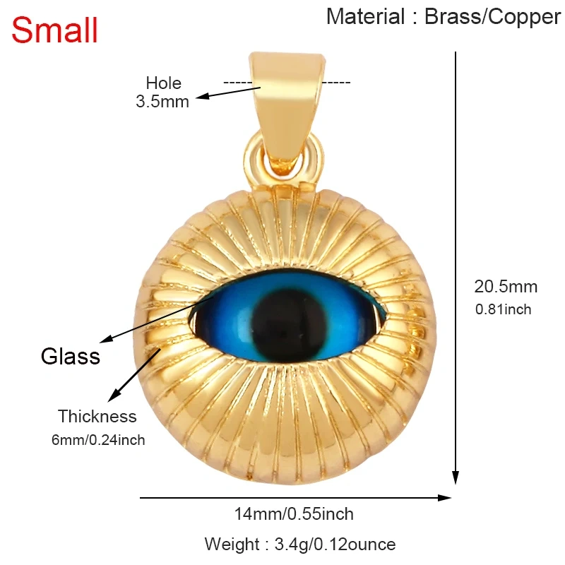 Blue Round Heart Eye Lucky Amulet Turkish Lucky Pendant,Real 18k Gold Plated Necklace Bracelet Jewelry Findings Supplies S52