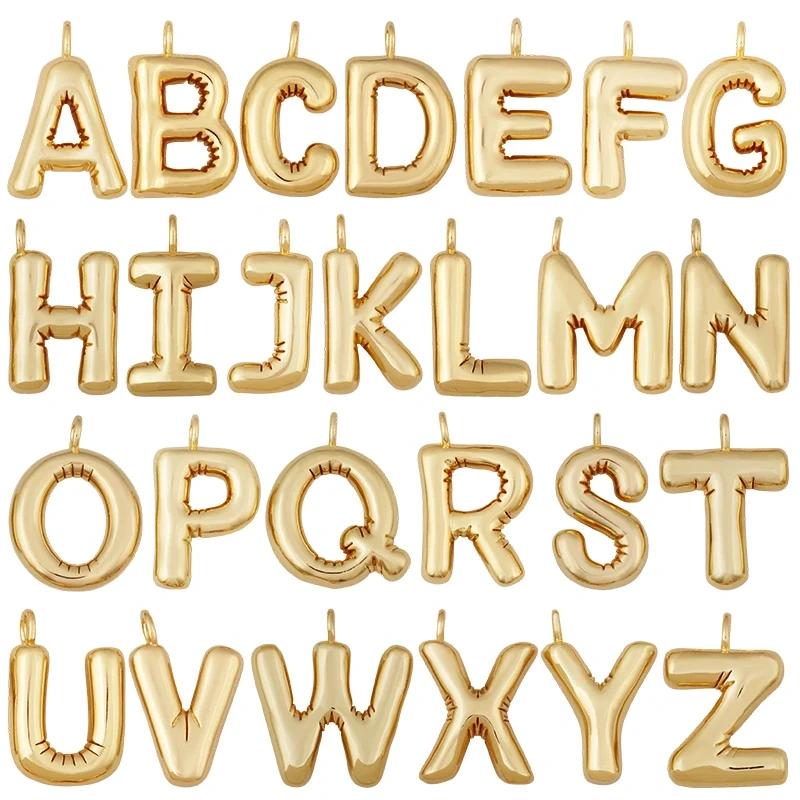 Cute Fat Bubble Brass Initial Name A-Z Letter Pendant,Real 18K Gold Plated Zircon Necklace Bracelet Jewelry Findings S67