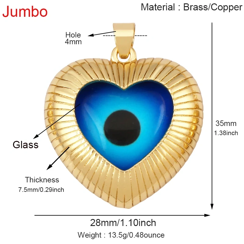 Blue Round Heart Eye Lucky Amulet Turkish Lucky Pendant,Real 18k Gold Plated Necklace Bracelet Jewelry Findings Supplies S52