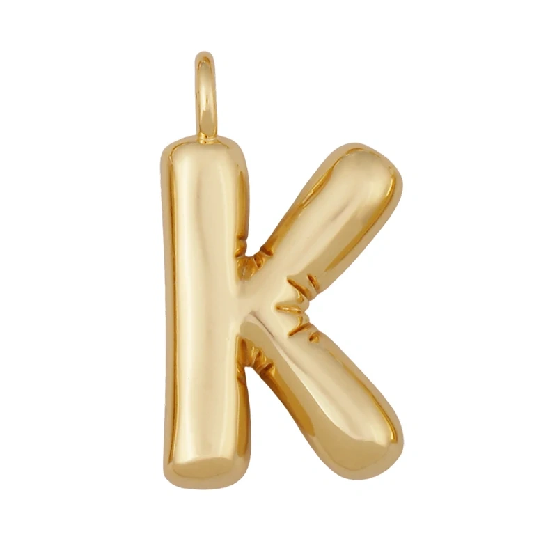 Cute Fat Bubble Brass Initial Name A-Z Letter Pendant,Real 18K Gold Plated Zircon Necklace Bracelet Jewelry Findings S67