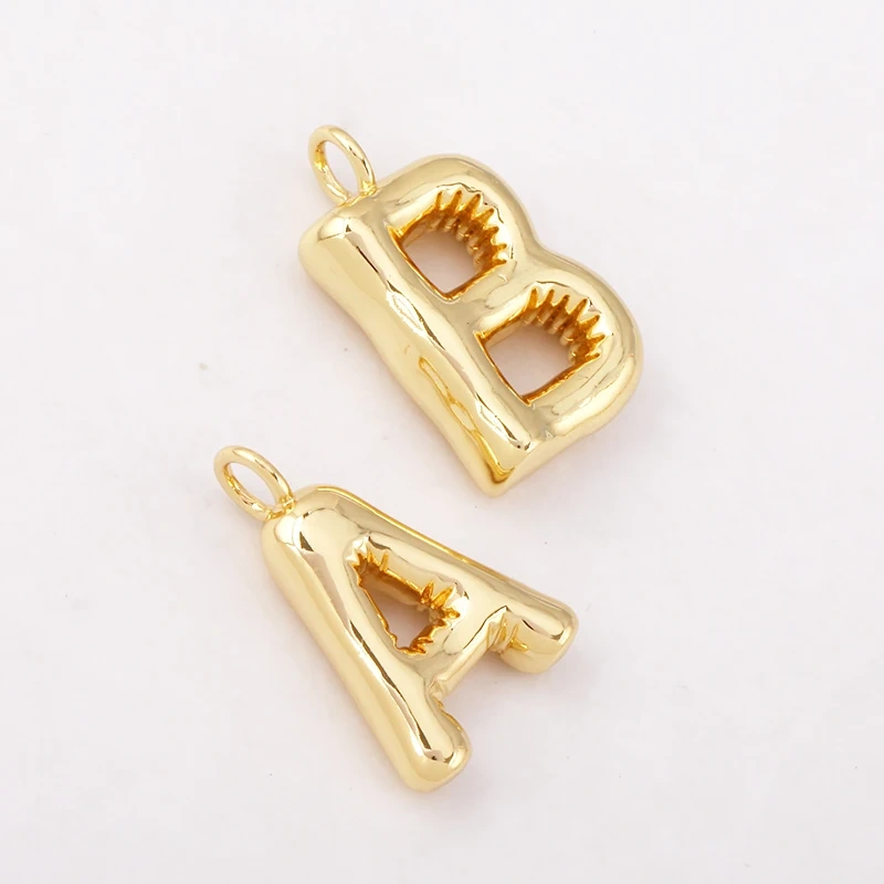Cute Fat Bubble Brass Initial Name A-Z Letter Pendant,Real 18K Gold Plated Zircon Necklace Bracelet Jewelry Findings S67