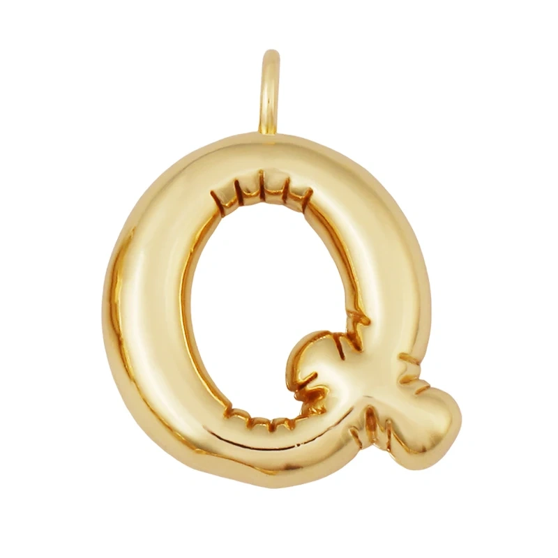 Cute Fat Bubble Brass Initial Name A-Z Letter Pendant,Real 18K Gold Plated Zircon Necklace Bracelet Jewelry Findings S67