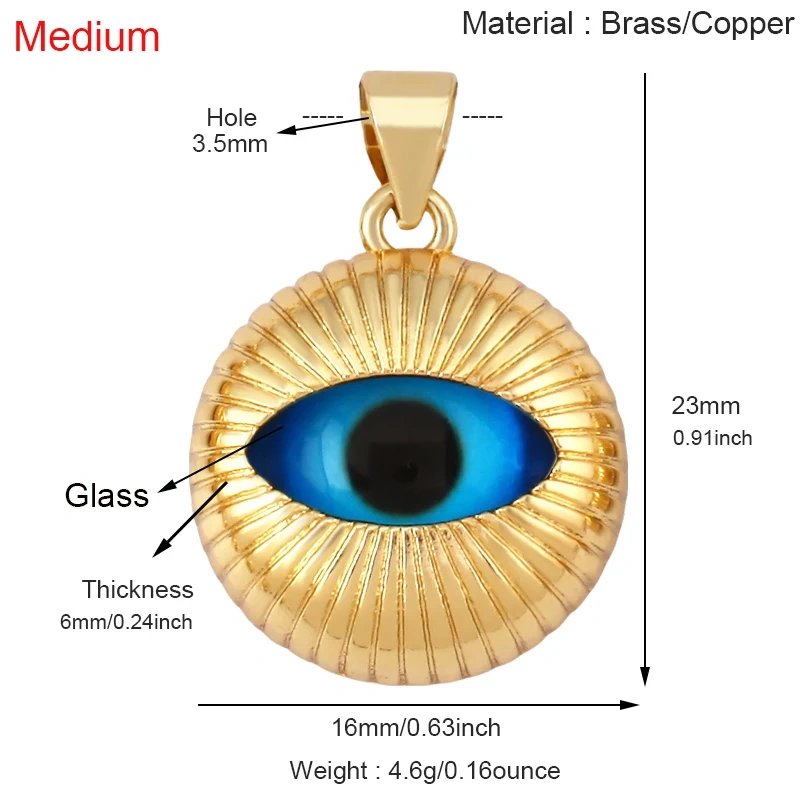 Blue Round Heart Eye Lucky Amulet Turkish Lucky Pendant,Real 18k Gold Plated Necklace Bracelet Jewelry Findings Supplies S52