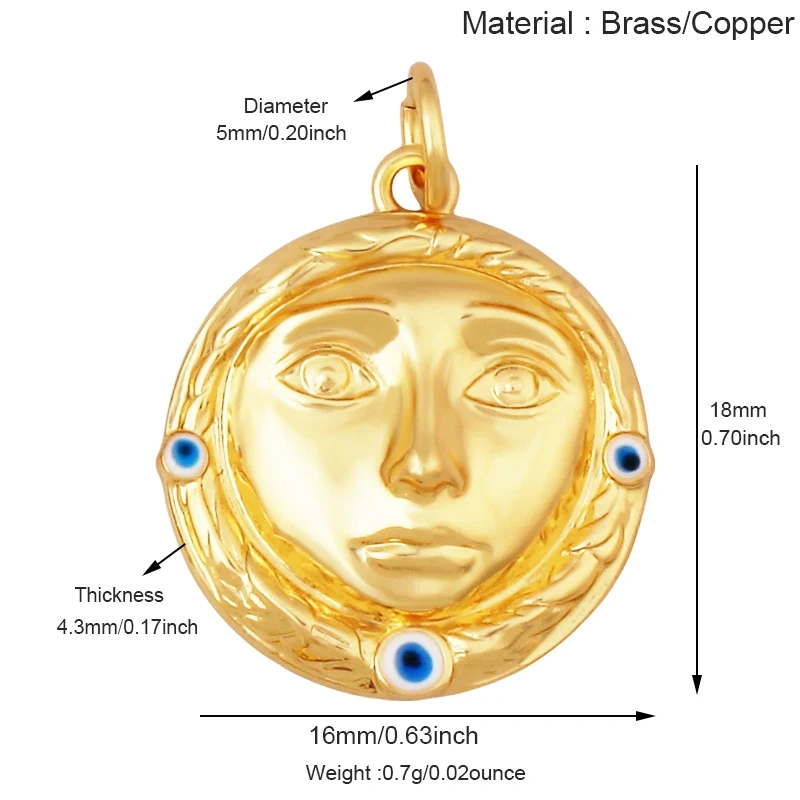 Fashion Blue Moon North Polar Star CZ Charm Pendant, 18K Gold Plated Cubic Zirconia DIY Jewelry Necklace Bracelet Supplies S52