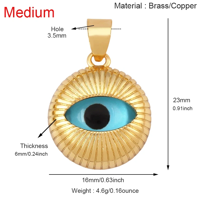 Blue Round Heart Eye Lucky Amulet Turkish Lucky Pendant,Real 18k Gold Plated Necklace Bracelet Jewelry Findings Supplies S52