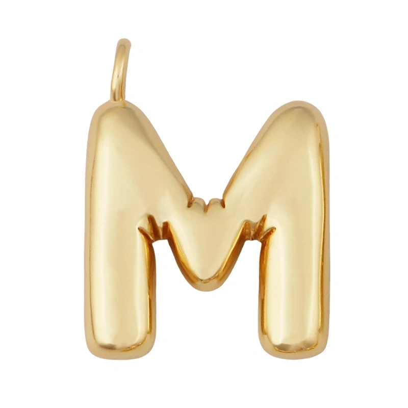 Cute Fat Bubble Brass Initial Name A-Z Letter Pendant,Real 18K Gold Plated Zircon Necklace Bracelet Jewelry Findings S67