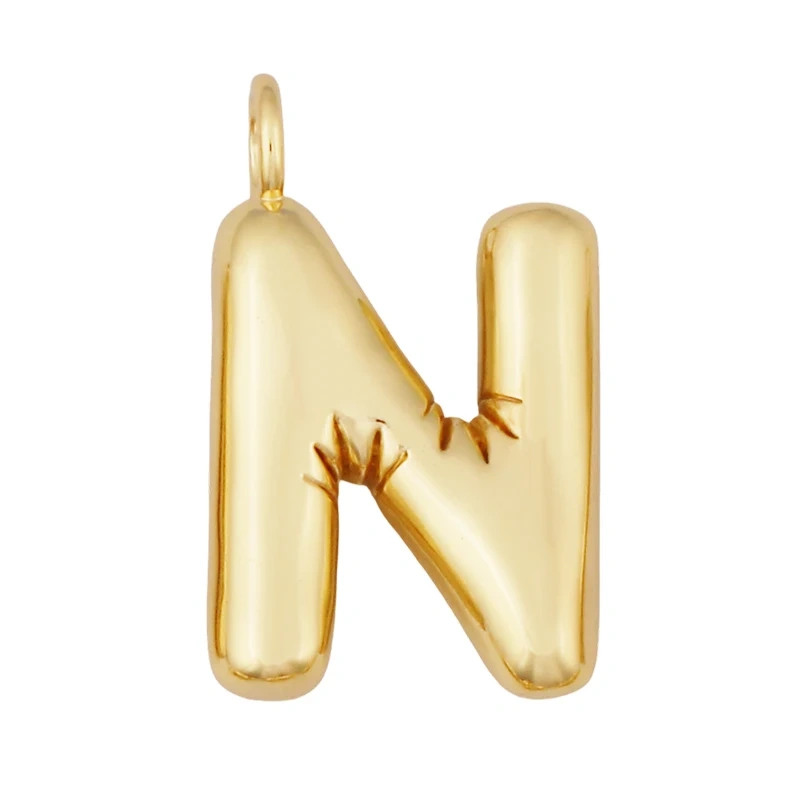 Cute Fat Bubble Brass Initial Name A-Z Letter Pendant,Real 18K Gold Plated Zircon Necklace Bracelet Jewelry Findings S67