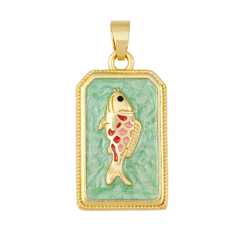 Enamel Fish Parrot Scared Heart Sun Flower Ins Conch Fish Charm Pendant,18K Real Gold Plated Zircon Jewelry Finding Supplies S85
