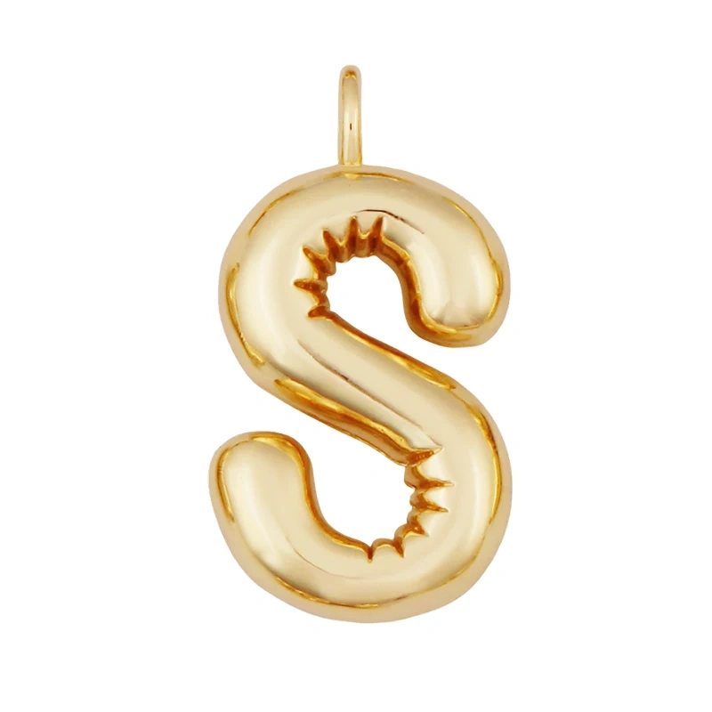 Cute Fat Bubble Brass Initial Name A-Z Letter Pendant,Real 18K Gold Plated Zircon Necklace Bracelet Jewelry Findings S67