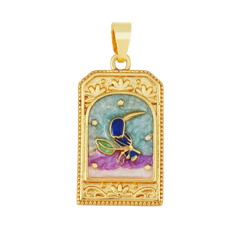 Enamel Fish Parrot Scared Heart Sun Flower Ins Conch Fish Charm Pendant,18K Real Gold Plated Zircon Jewelry Finding Supplies S85