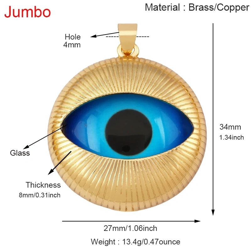 Blue Round Heart Eye Lucky Amulet Turkish Lucky Pendant,Real 18k Gold Plated Necklace Bracelet Jewelry Findings Supplies S52