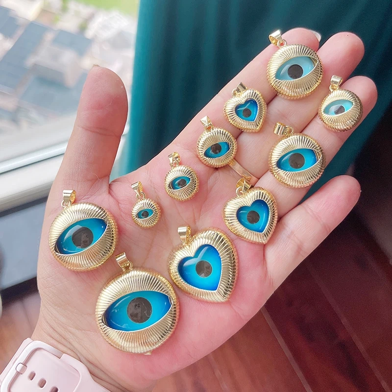 Blue Round Heart Eye Lucky Amulet Turkish Lucky Pendant,Real 18k Gold Plated Necklace Bracelet Jewelry Findings Supplies S52