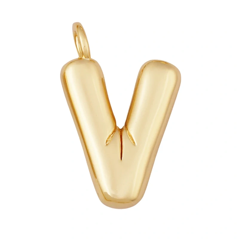 Cute Fat Bubble Brass Initial Name A-Z Letter Pendant,Real 18K Gold Plated Zircon Necklace Bracelet Jewelry Findings S67