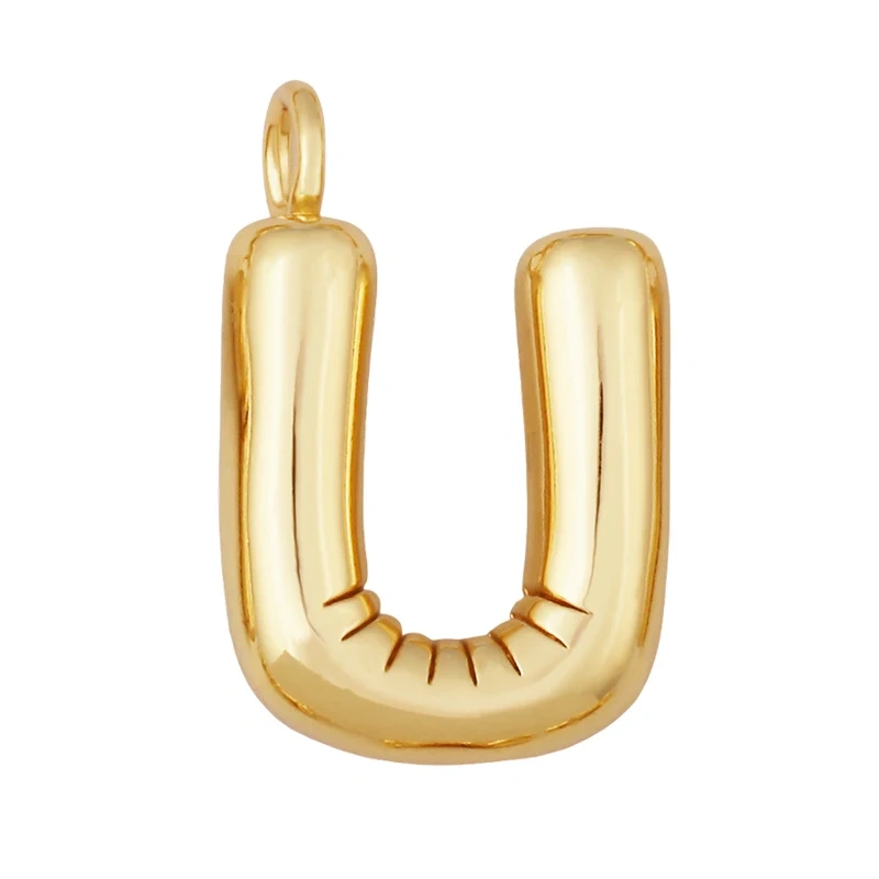 Cute Fat Bubble Brass Initial Name A-Z Letter Pendant,Real 18K Gold Plated Zircon Necklace Bracelet Jewelry Findings S67