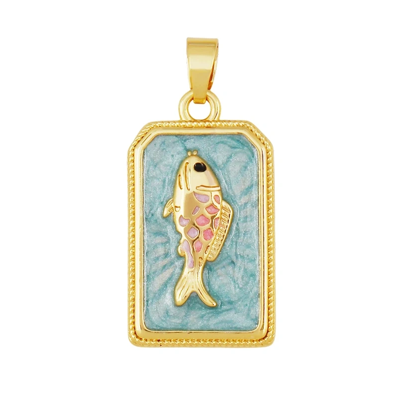 Enamel Fish Parrot Scared Heart Sun Flower Ins Conch Fish Charm Pendant,18K Real Gold Plated Zircon Jewelry Finding Supplies S85