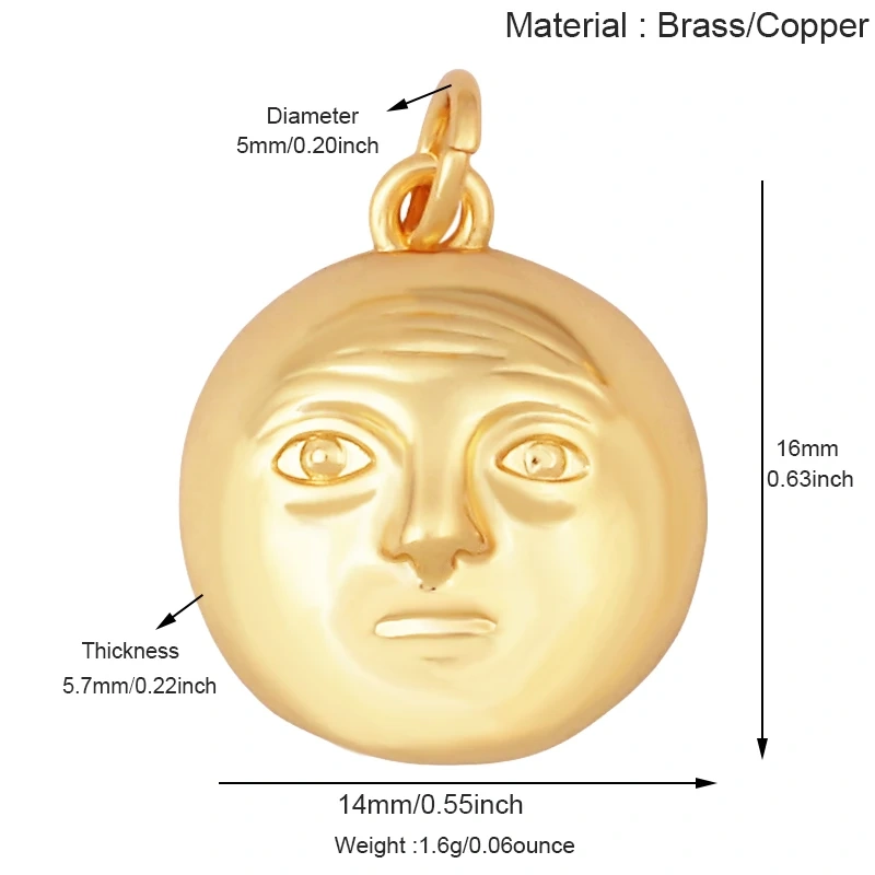 Fashion Blue Moon North Polar Star CZ Charm Pendant, 18K Gold Plated Cubic Zirconia DIY Jewelry Necklace Bracelet Supplies S52