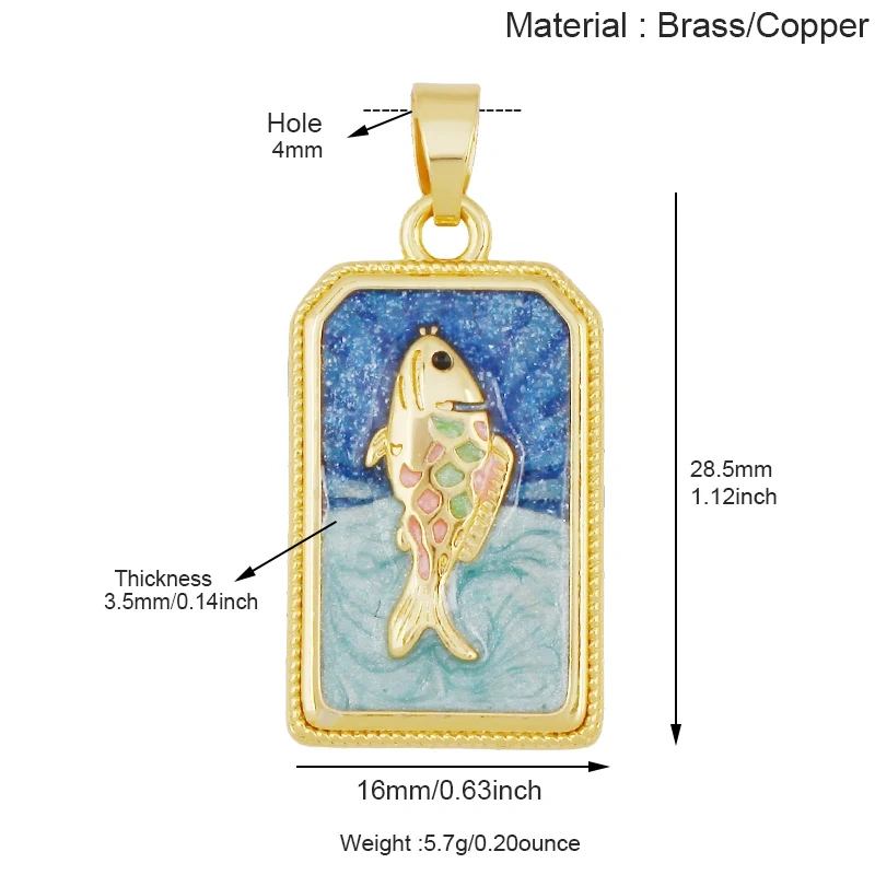 Enamel Fish Parrot Scared Heart Sun Flower Ins Conch Fish Charm Pendant,18K Real Gold Plated Zircon Jewelry Finding Supplies S85