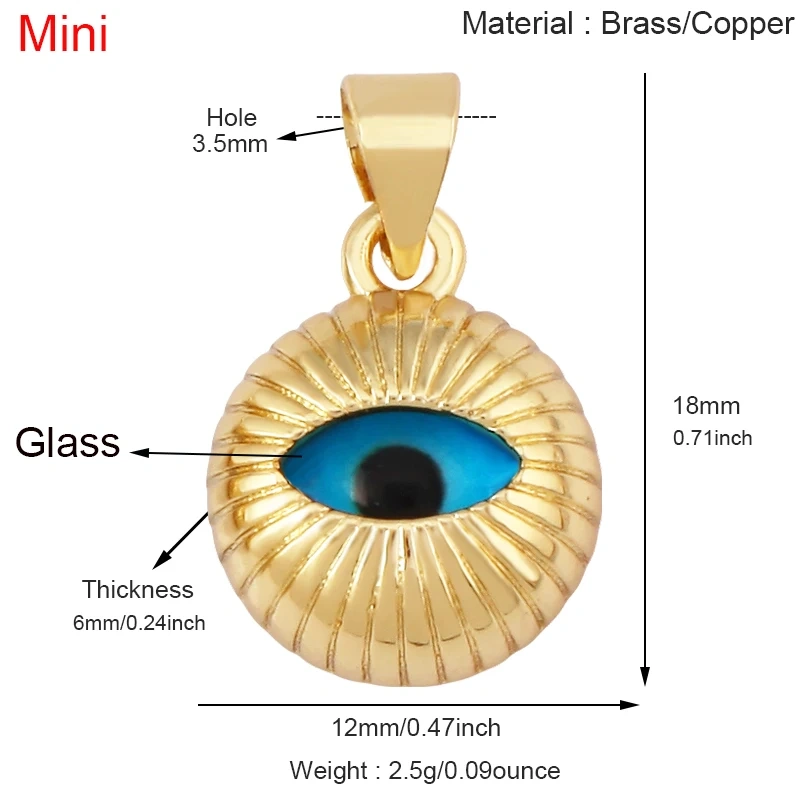 Blue Round Heart Eye Lucky Amulet Turkish Lucky Pendant,Real 18k Gold Plated Necklace Bracelet Jewelry Findings Supplies S52