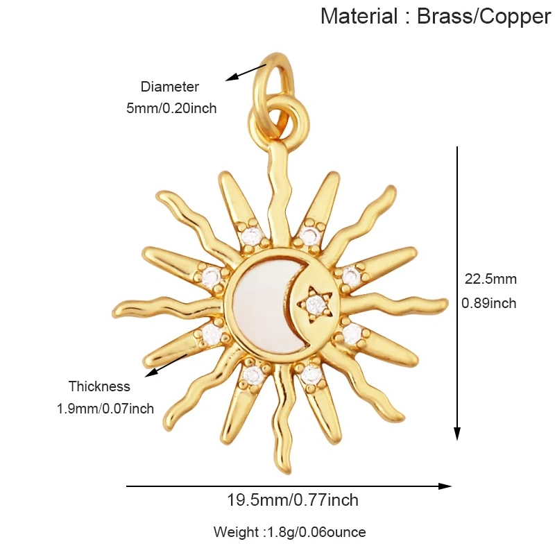 Fashion Blue Moon North Polar Star CZ Charm Pendant, 18K Gold Plated Cubic Zirconia DIY Jewelry Necklace Bracelet Supplies S52