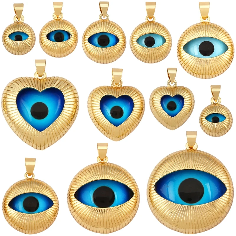 Blue Round Heart Eye Lucky Amulet Turkish Lucky Pendant,Real 18k Gold Plated Necklace Bracelet Jewelry Findings Supplies S52