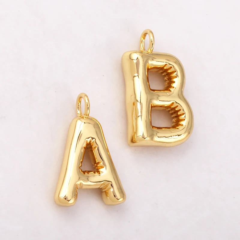 Cute Fat Bubble Brass Initial Name A-Z Letter Pendant,Real 18K Gold Plated Zircon Necklace Bracelet Jewelry Findings S67