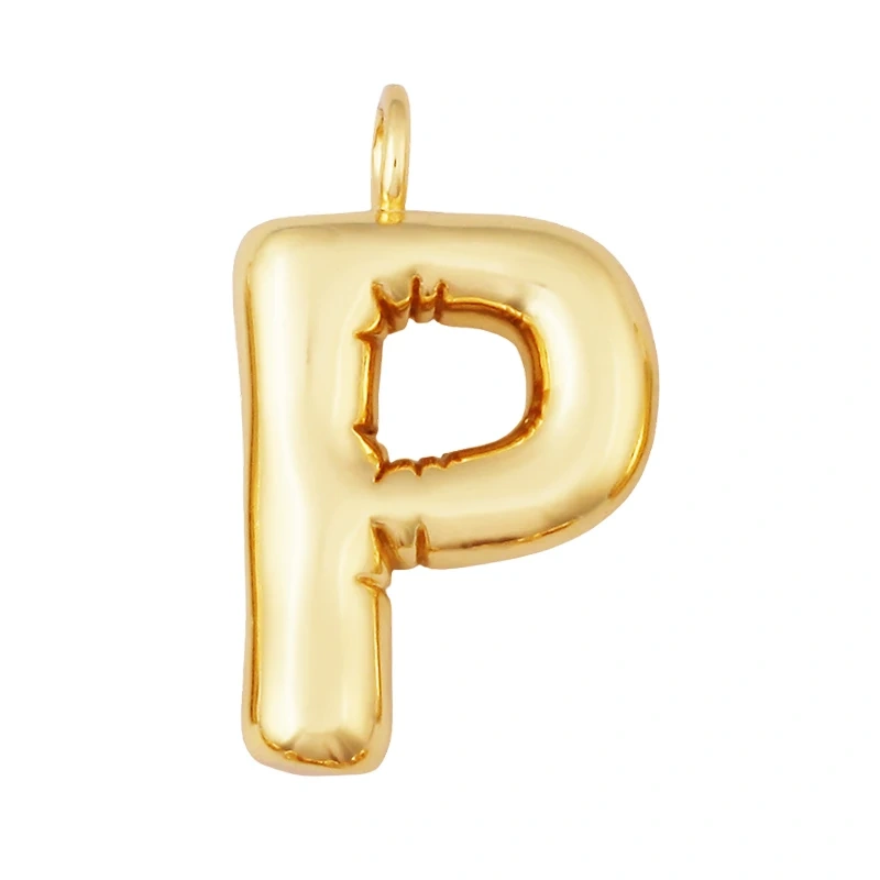 Cute Fat Bubble Brass Initial Name A-Z Letter Pendant,Real 18K Gold Plated Zircon Necklace Bracelet Jewelry Findings S67