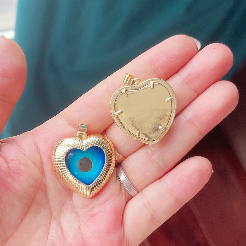 Blue Round Heart Eye Lucky Amulet Turkish Lucky Pendant,Real 18k Gold Plated Necklace Bracelet Jewelry Findings Supplies S52