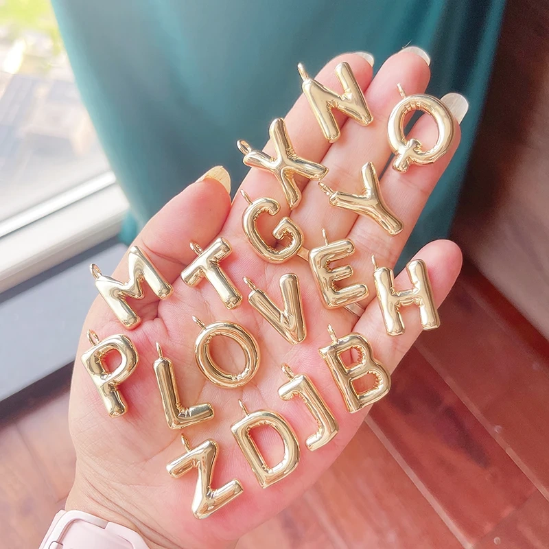 Cute Fat Bubble Brass Initial Name A-Z Letter Pendant,Real 18K Gold Plated Zircon Necklace Bracelet Jewelry Findings S67