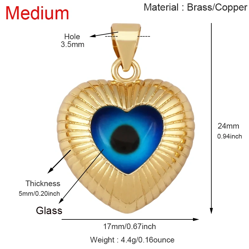 Blue Round Heart Eye Lucky Amulet Turkish Lucky Pendant,Real 18k Gold Plated Necklace Bracelet Jewelry Findings Supplies S52