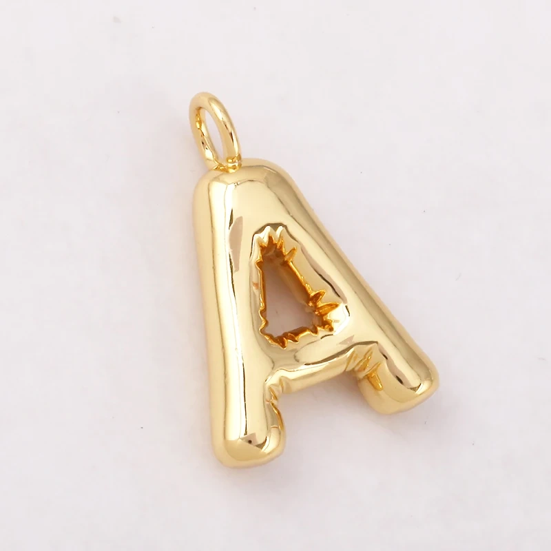 Cute Fat Bubble Brass Initial Name A-Z Letter Pendant,Real 18K Gold Plated Zircon Necklace Bracelet Jewelry Findings S67