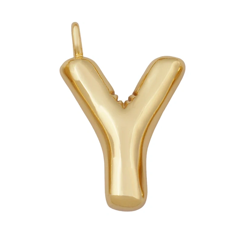 Cute Fat Bubble Brass Initial Name A-Z Letter Pendant,Real 18K Gold Plated Zircon Necklace Bracelet Jewelry Findings S67