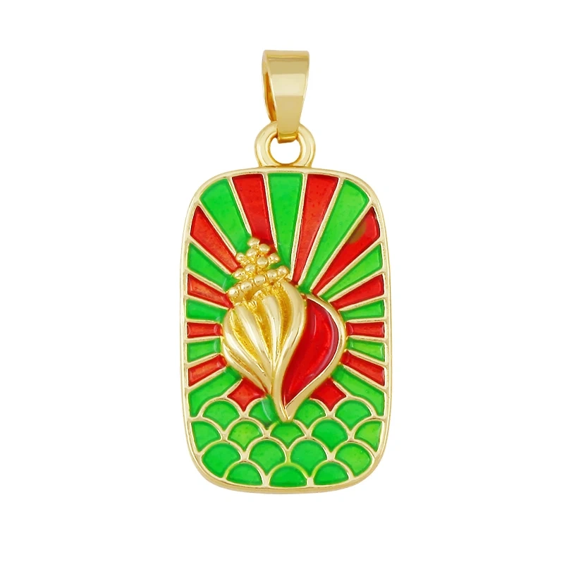 Enamel Fish Parrot Scared Heart Sun Flower Ins Conch Fish Charm Pendant,18K Real Gold Plated Zircon Jewelry Finding Supplies S85