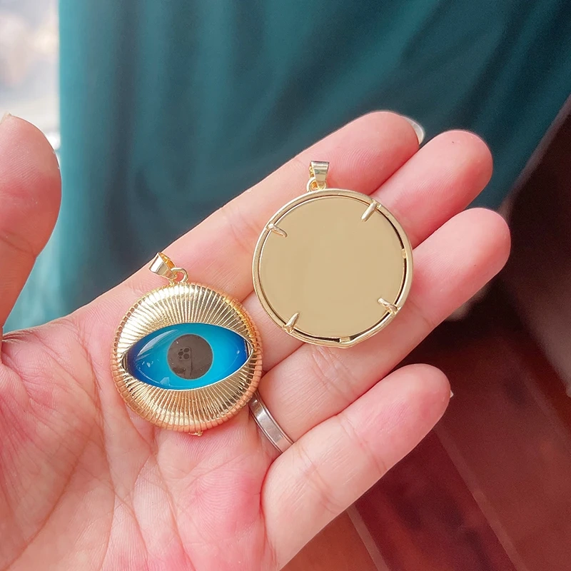 Blue Round Heart Eye Lucky Amulet Turkish Lucky Pendant,Real 18k Gold Plated Necklace Bracelet Jewelry Findings Supplies S52