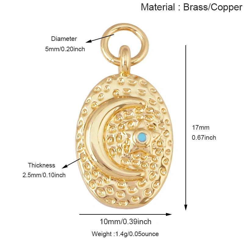 Fashion Blue Moon North Polar Star CZ Charm Pendant, 18K Gold Plated Cubic Zirconia DIY Jewelry Necklace Bracelet Supplies S52