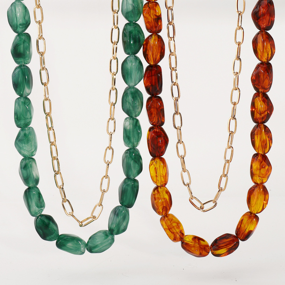 N11834 European and American creative color resin chain necklace fashion geometric dopamine stacking double clavicle chain