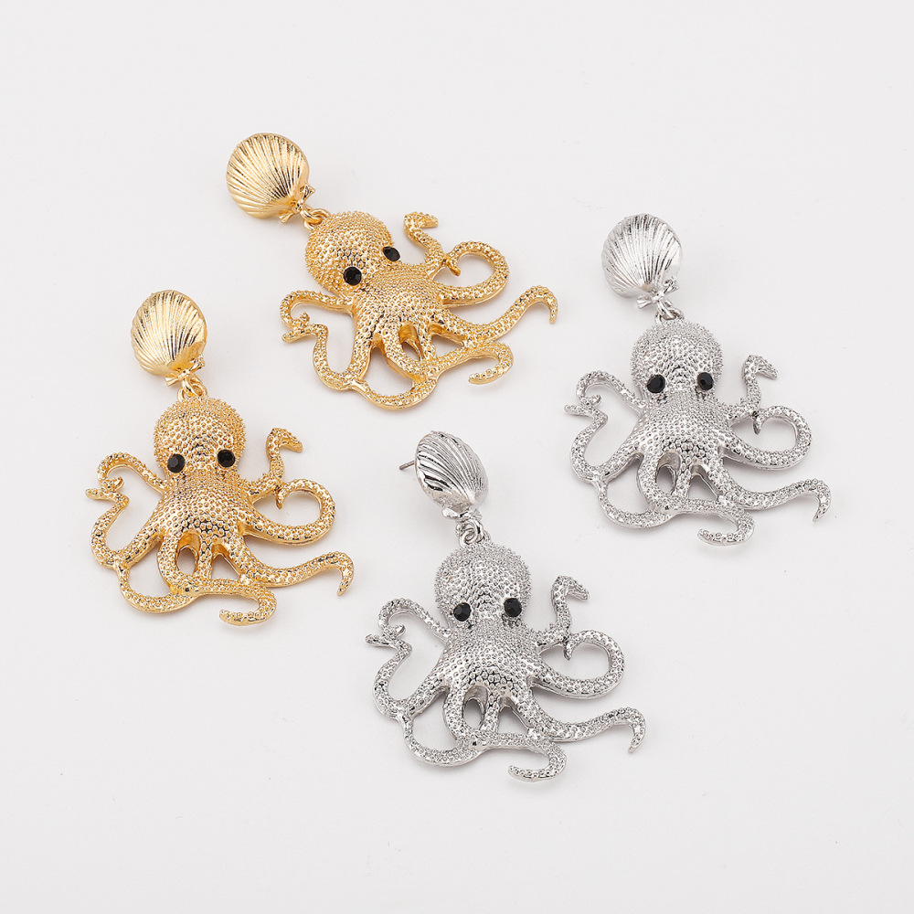 E13455 European and American ocean style shell octopus pendant earrings alloy marine life metal holiday earrings