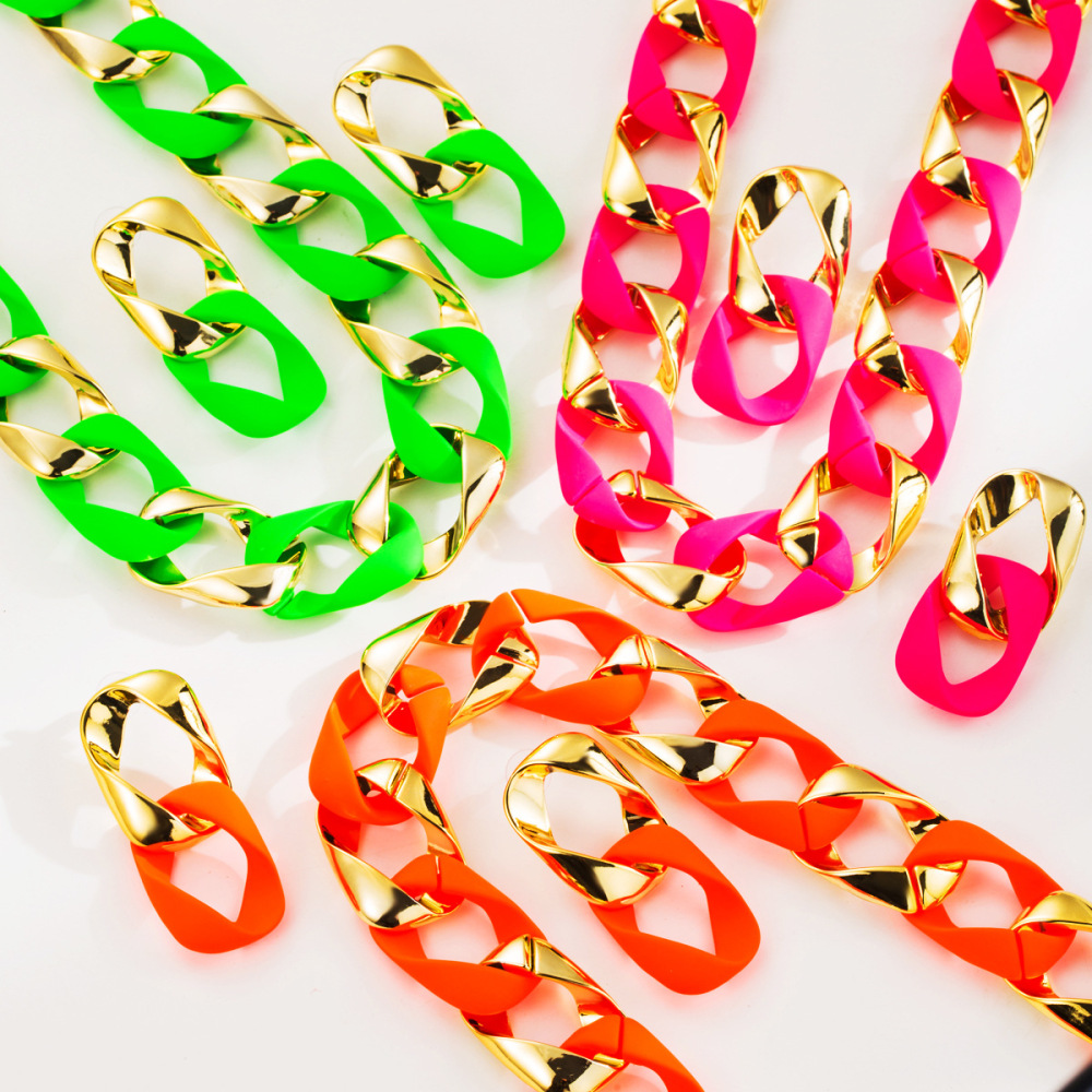 N11778 cross-border European and American trend necklace earrings set fashion personality CCB chain hip-hop exaggerated clavicle chain