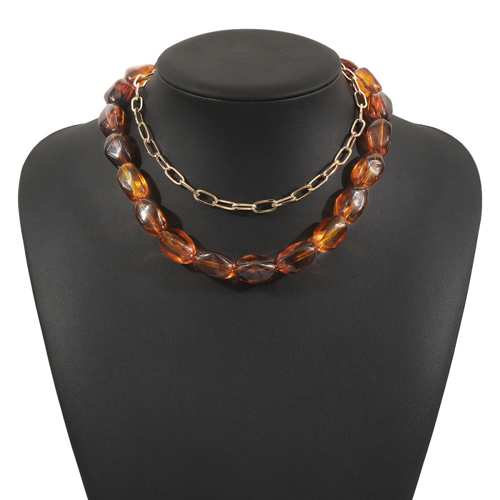 N11834 European and American creative color resin chain necklace fashion geometric dopamine stacking double clavicle chain