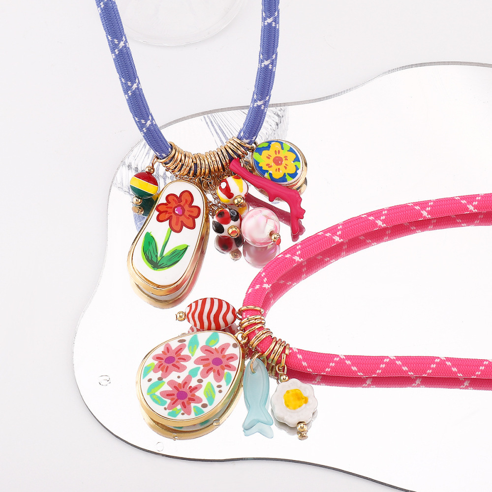 N12678 Bohemian ZA summer multi-element pendant necklace cute flower frangipani fish coral clavicle chain