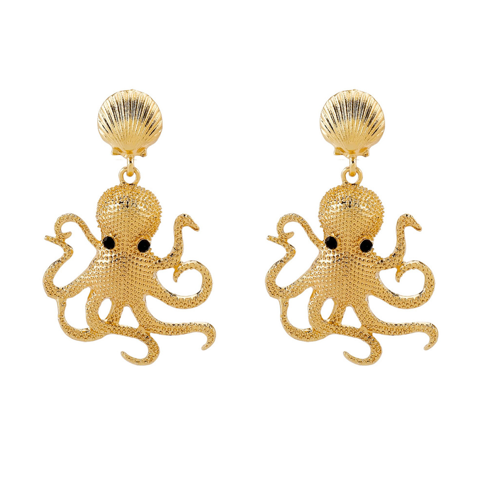 E13455 European and American ocean style shell octopus pendant earrings alloy marine life metal holiday earrings