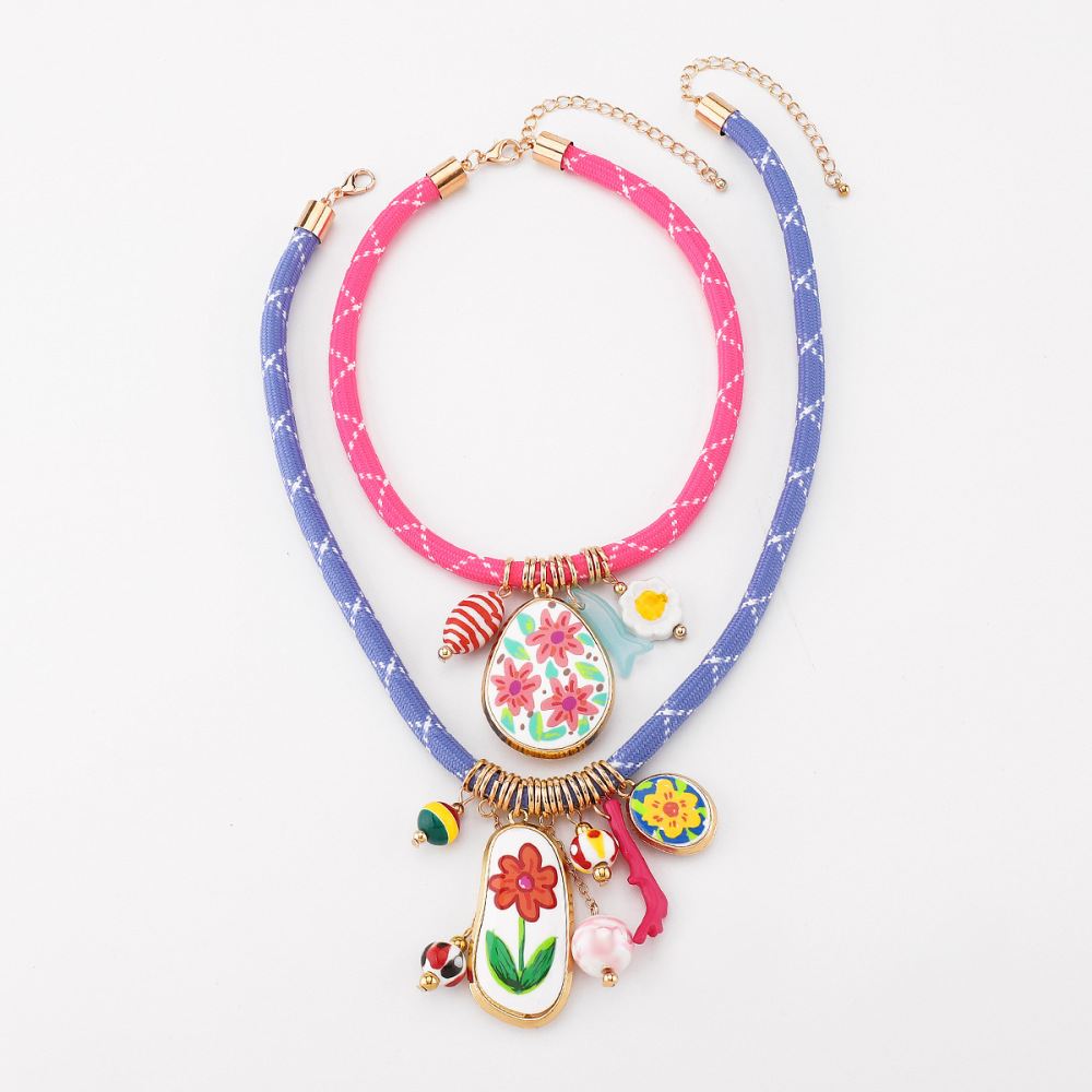 N12678 Bohemian ZA summer multi-element pendant necklace cute flower frangipani fish coral clavicle chain