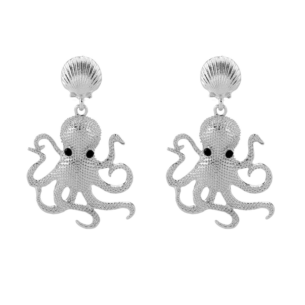 E13455 European and American ocean style shell octopus pendant earrings alloy marine life metal holiday earrings