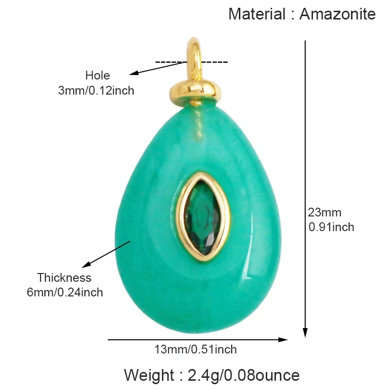 Jade Agate Amethyst Amazonite Water Grass Lapis Lazuli Charm Pendant,18K Real Gold Plated Jewelry for Necklace Craft Making S79