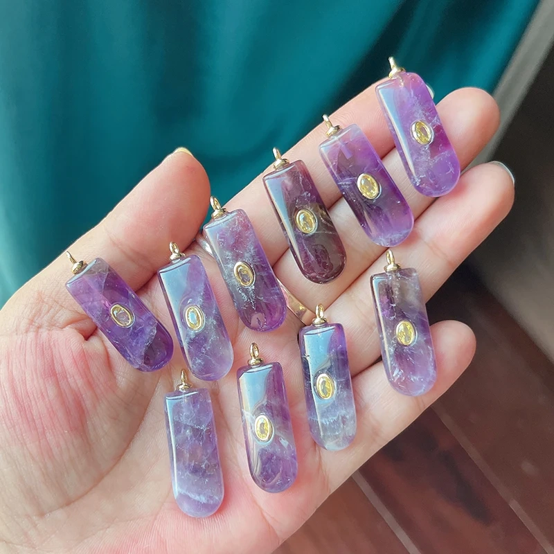 Jade Agate Amethyst Amazonite Water Grass Lapis Lazuli Charm Pendant,18K Real Gold Plated Jewelry for Necklace Craft Making S79
