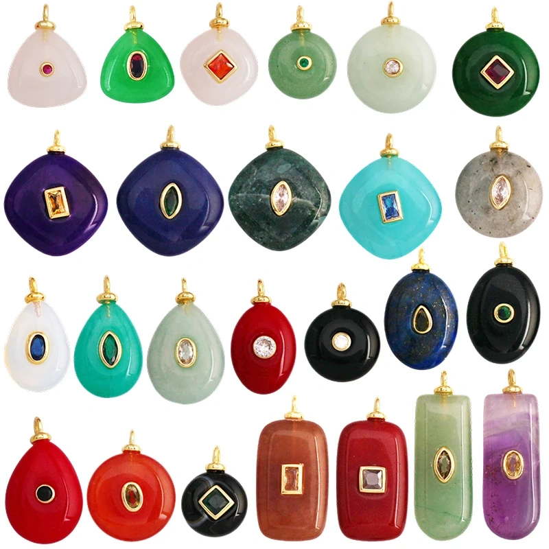 Jade Agate Amethyst Amazonite Water Grass Lapis Lazuli Charm Pendant,18K Real Gold Plated Jewelry for Necklace Craft Making S79