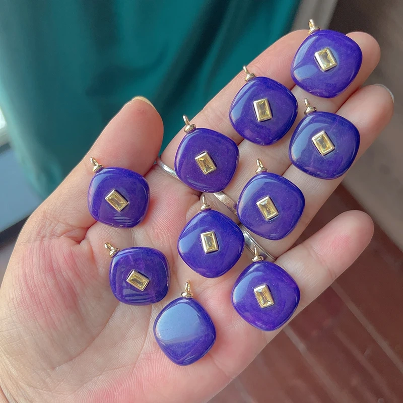 Jade Agate Amethyst Amazonite Water Grass Lapis Lazuli Charm Pendant,18K Real Gold Plated Jewelry for Necklace Craft Making S79
