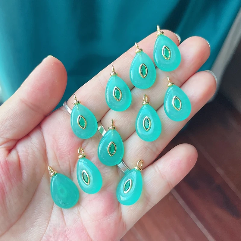 Jade Agate Amethyst Amazonite Water Grass Lapis Lazuli Charm Pendant,18K Real Gold Plated Jewelry for Necklace Craft Making S79