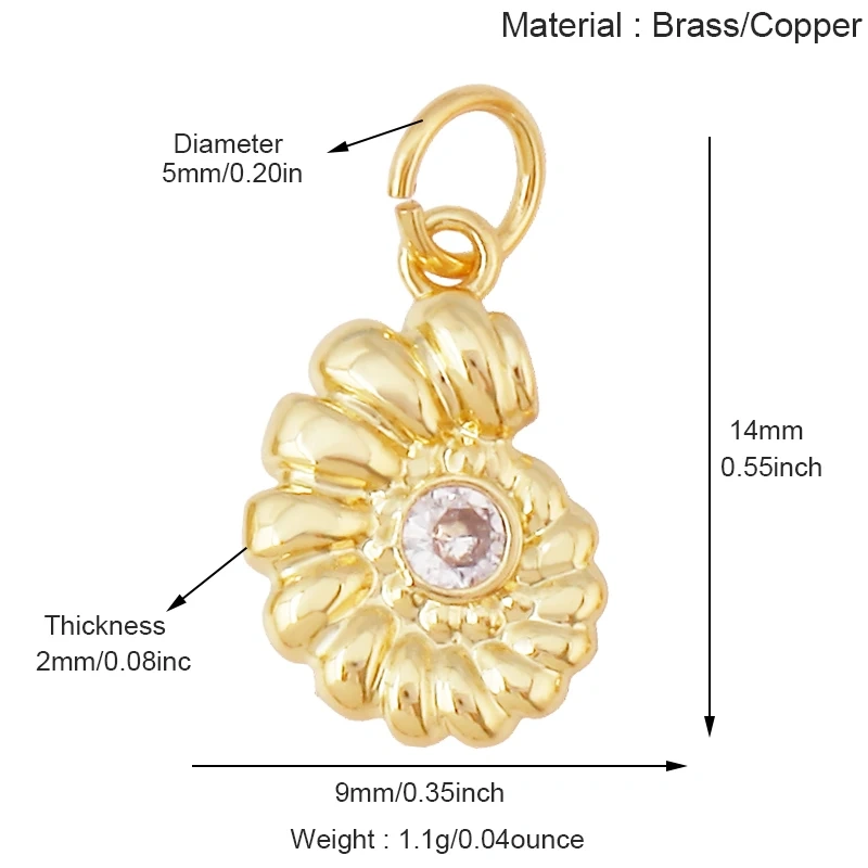 Blue White Tropical Ocean Shell Conch Seahorse Sea Fish Charm Pendant,Gold Plated Zircon Jewelry Findings Supply S93