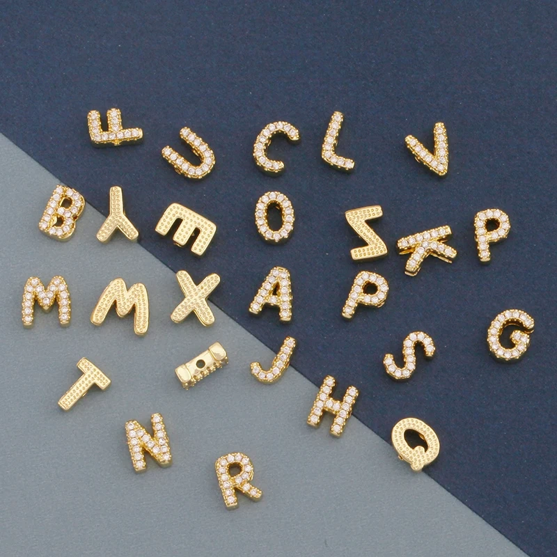 Trendy Mini Initial Name A-Z Letter Beads Charm Pendant,Real 18K Gold Plated Necklace Bracelet DIY Jewelry Findings Supplies S27
