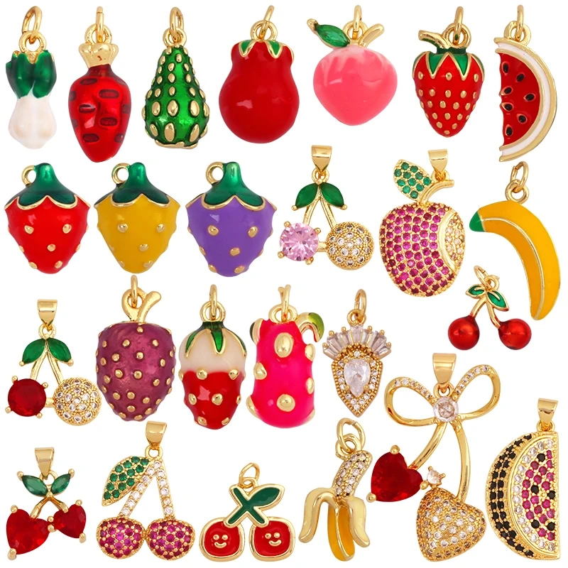 Cute 3D Dragon Fruit Strawberry Water Melon Cherry Banana Peach Charm Pendant,Jewelry Necklace Bracelet DIY Making Supplies S40